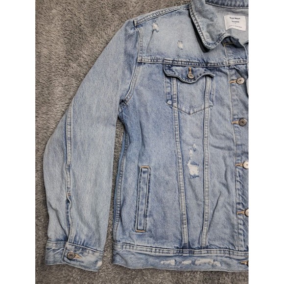 Old Navy Jean Jacket Size Large Boyfriend Distressed Ripped Light Blue Denim - Picture 3 of 13